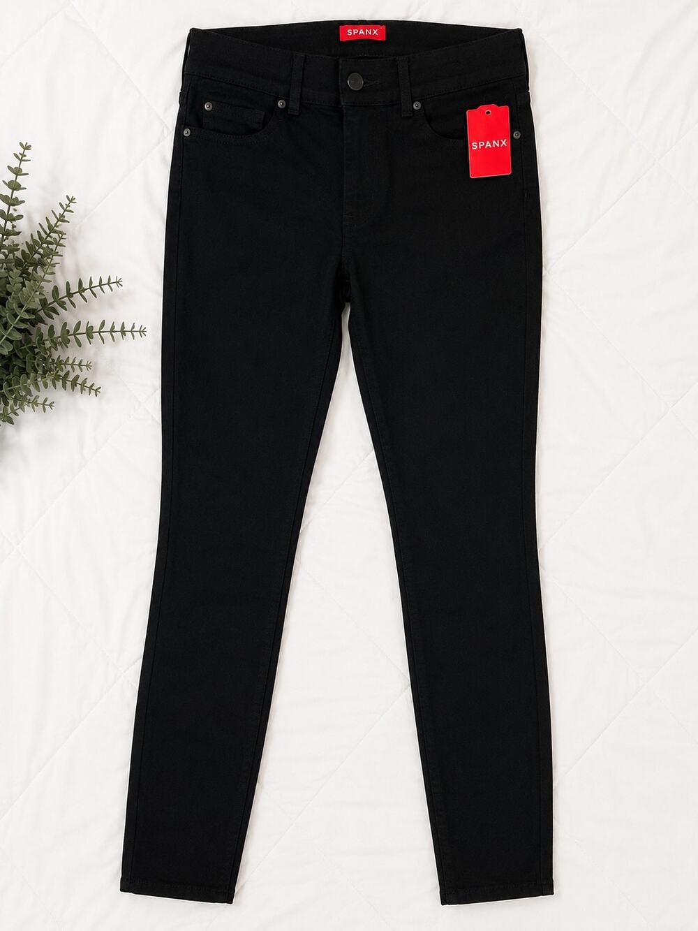 NWT Spanx Black Skinny Jeans Size S Clean Black High Rise Shaping Stretch Denim
